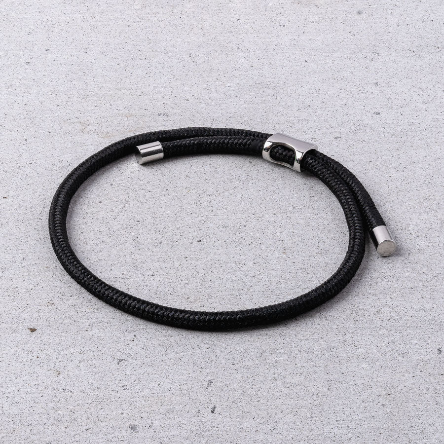 Our Silver & Black Nylon Bracelet has been crafted using the finest braided maritime grade nylon rope.